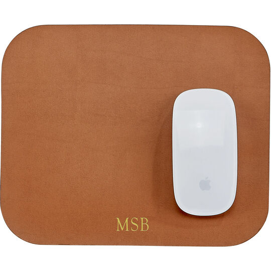 Personalized Two-Sided Leather Mouse Pad - Navy & Tan